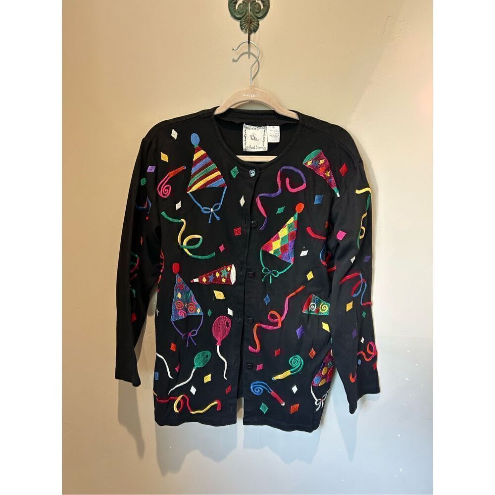 Vintage Michael Simon Embroidered Party Celebration Cardigan